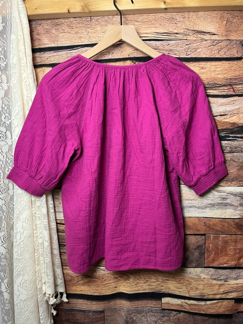 Boden Magenta V-Neck Peasant Blouse (215)